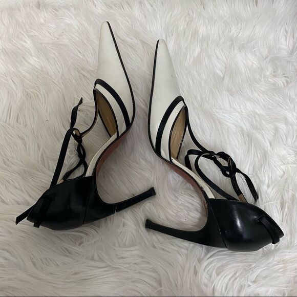 Gianfranco Ferre White Black Leather Pointed Toe Heels EUR 37.5 US 7 - Picture 7 of 8
